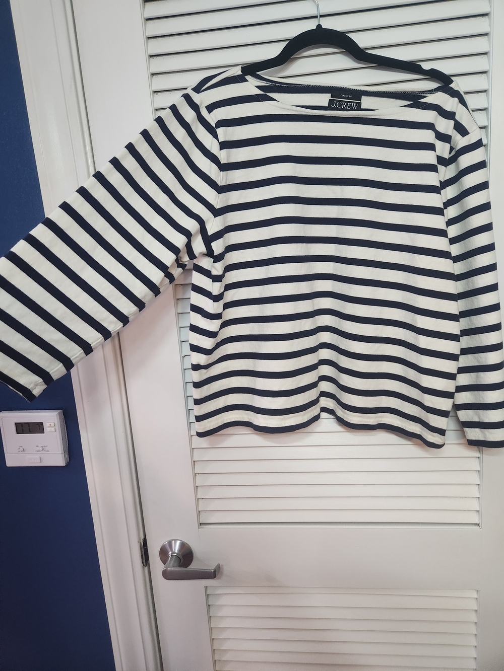 J.Crew Navy and White Striped Boatneck Top